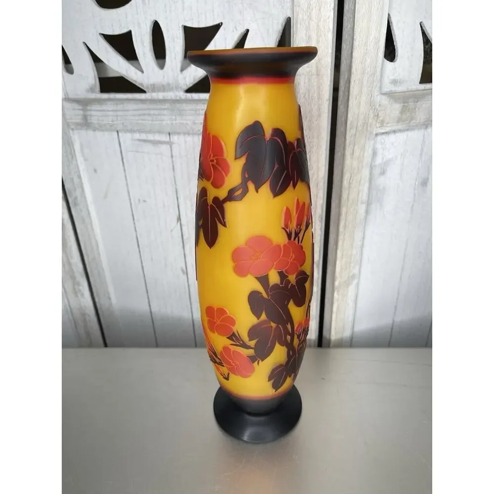 Cameo ART Nouveau Glass VASE Galle French Style Repro Amber Red Butterfly